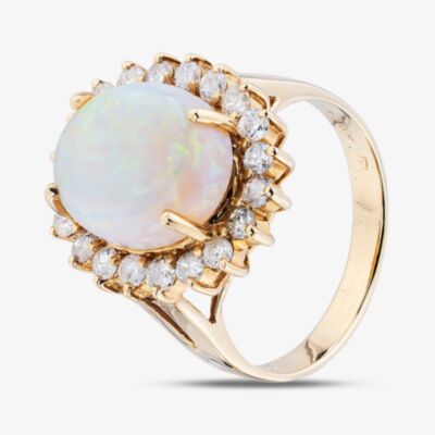 Pre-Owned 14ct Yellow Gold Opal & Brilliant Cut Diamond Oval Cluster Ring 43381036