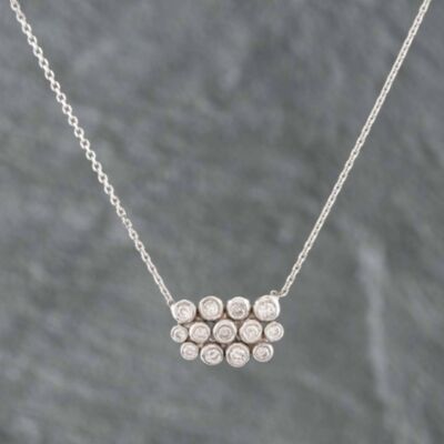 Pre-Owned 14ct White Gold Brilliant Cut Diamond Bubble Cluster Pendant & 16 Inch Trace Chain 4314155110