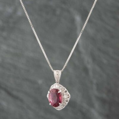 Pre-Owned Platinum 3.65ct Pink Tourmaline & 0.38ct Diamond Oval Cluster Pendant & 16-18 Inch Box Chain 43141578