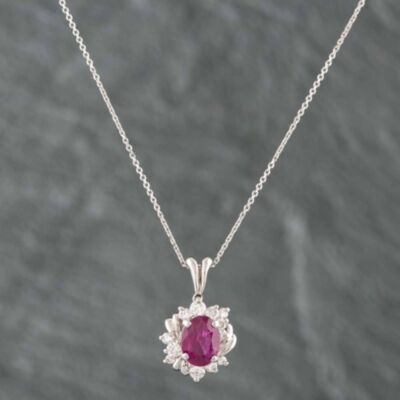 Pre-Owned Platinum 2.36ct Ruby & 0.48ct Brilliant Cut Diamond Oval Cluster Pendant & 16 Inch Trace Chain 43391579