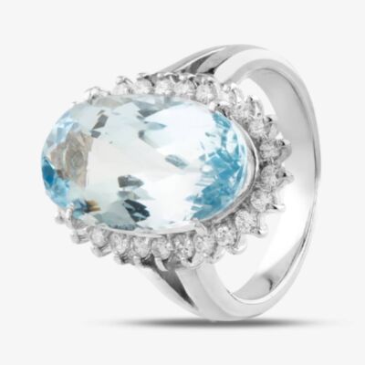 Pre-Owned Platinum 7.36ct Aquamarine & 0.39ct Brilliant Cut Diamond Large Oval Cluster Ring 43401005