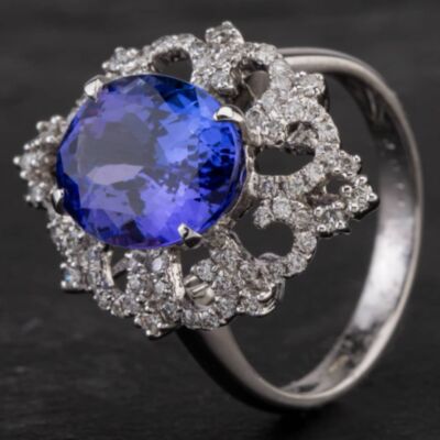 Pre-Owned 18ct White Gold 4.40ct Tanzanite & 0.43ct Diamond Cluster Ring 4341016
