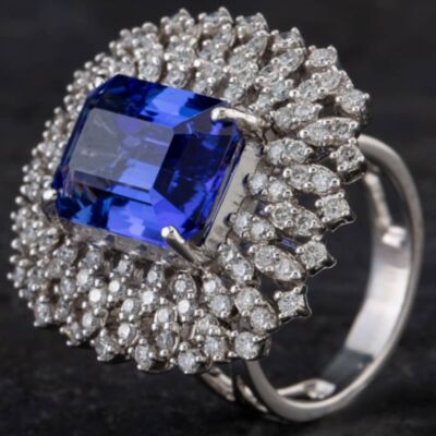 Pre-Owned 14ct White Gold 8.62ct Tanzanite & 1.46ct Brilliant Cut Diamond Cluster Ring 4341021