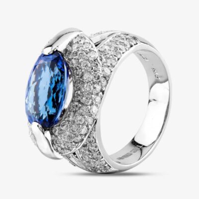 Pre-Owned 18ct White Gold 2.97ct Tanzanite & 1.42ct Brilliant Cut Diamond Oval Cluster Ring 4341025