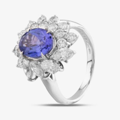 Pre-Owned Platinum 1.94ct Tanzanite & 1.60ct Diamond Oval Cluster Ring 4341029