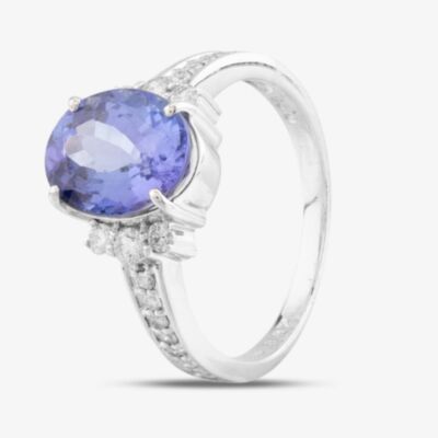 Pre-Owned Platinum 3.37ct Tanzanite & 0.28ct Brilliant Cut Diamond Oval Cluster Ring 4341030