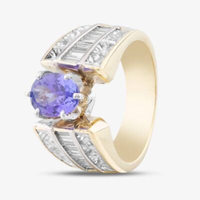 Pre-Owned 18ct Yellow Gold Oval Cut Tanzanite & Diamond Three Row Dress Ring 43411001
