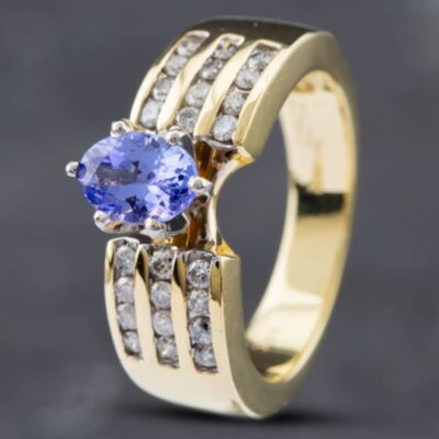 Pre-Owned 14ct Yellow Gold 0.79ct Oval Cut Tanzanite & 0.40ct Brilliant Cut Diamond Dress Ring 43411012
