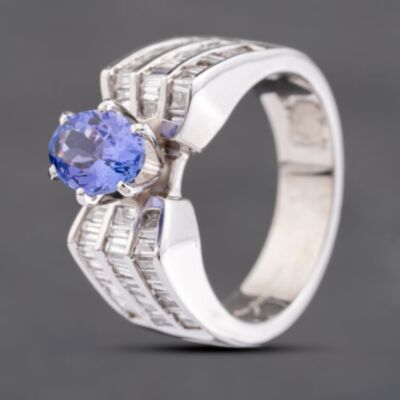 Pre-Owned 14ct White Gold Tanzanite & 0.75ct Baguette Cut Diamond Dress Ring 43411030