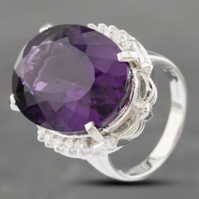 Pre-Owned Platinum 20.28ct Amethyst & 0.22ct Brilliant Cut Diamond Oval Dress Ring 43421007