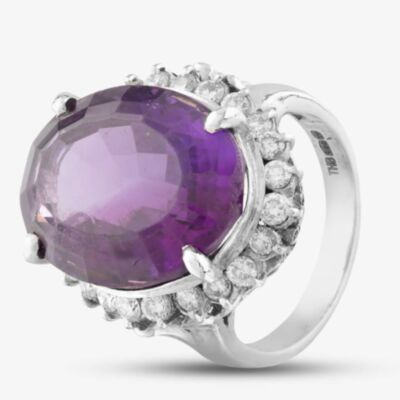 Pre-Owned Platinum 12.00ct Amethyst & 0.78ct Brilliant Cut Diamond Large Oval Cluster Ring 434215732