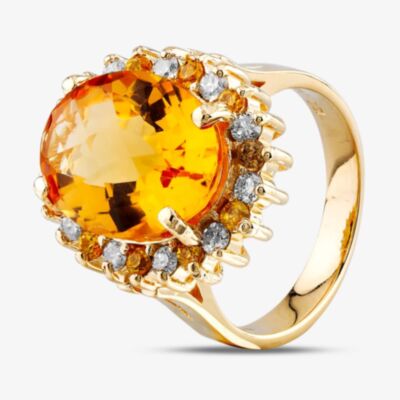 Pre-Owned 14ct Yellow Gold 7.68ct Citrine & Brilliant Cut Diamond & 0.55ct Yellow Sapphire Oval Cluster Ring 4343009
