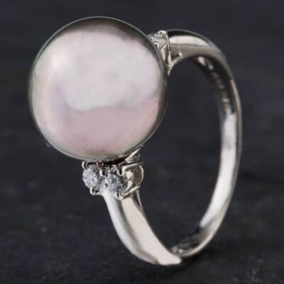 Pre-Owned Platinum 0.17ct Tahiti Pearl Diamond Set Shoulders Dress Ring 4344008
