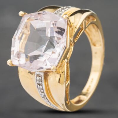 Pre-Owned 14ct Yellow Gold Certificated 13.5ct Pink Topaz & 0.04ct Single Cut Diamond Dress Ring 43451009