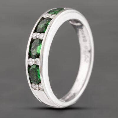 Pre-Owned 14ct White Gold 0.62ct Tsavorite Garnet & 0.12ct Diamond Half Eternity Ring 43471004