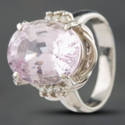 Pre-Owned Platinum 10.75ct Kunzite & 0.09ct Brilliant Cut Diamond Large Oval Cluster Ring 43501003