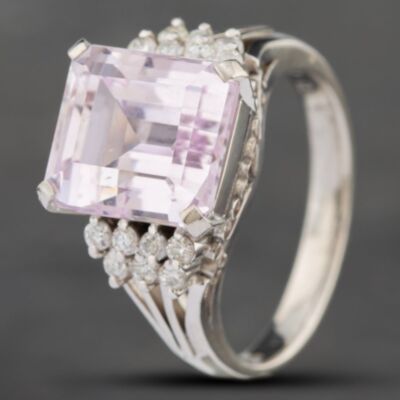 Pre-Owned Platinum Certificated 5.91ct Kunzite & 0.23ct Brilliant Cut Diamond Rectangular Dress Ring 43501007