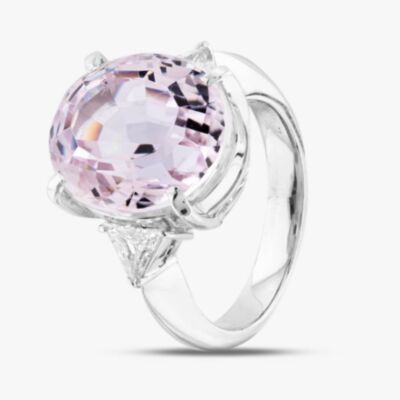 Pre-Owned Platinum 12.0ct Pink Oval Cut Kunzite & 0.37ct Trillion Cut Diamond Dress Ring 43501009