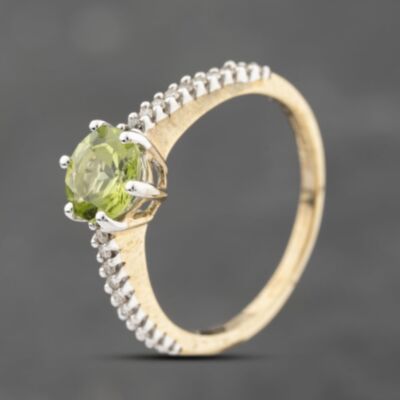 Pre-Owned 9ct Yellow Gold 1.00ct Peridot & 0.17ct Brilliant Cut Diamond Round Dress Ring 43541007