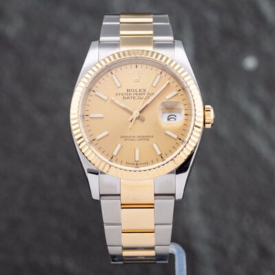 Pre-Owned Rolex Mens Datejust Gold Dial Silver Bracelet Watch 126233