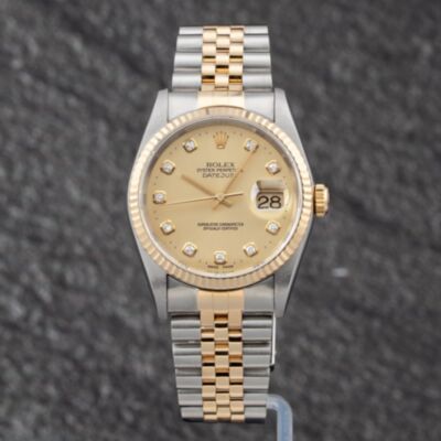 Pre-Owned Rolex Mens Datejust Gold Dial Two Colour Bracelet Watch 16233
