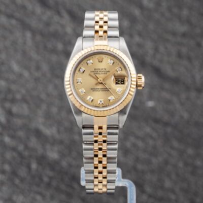 Pre-Owned Rolex Ladies Datejust Gold Dial Two Colour Bracelet Watch 69173