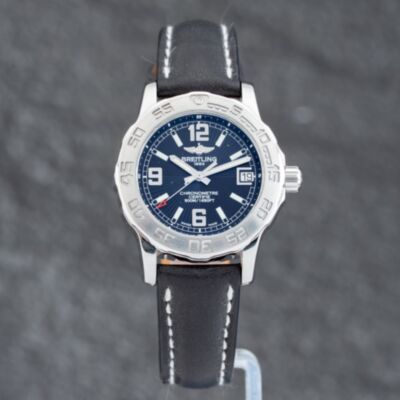 Pre-Owned Breitling Ladies Colt Black Leather Strap Watch A77387