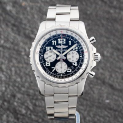 Pre-Owned Breitling Mens Chronospace Black Dial Silver Bracelet Watch A23360