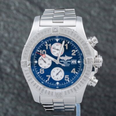 Pre-Owned Breitling Mens Super Avenger Blue Dial Bracelet Watch A13370