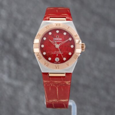 Pre-Owned OMEGA Ladies Constellation Red Leather Strap Watch 131.23.29.20.99.002