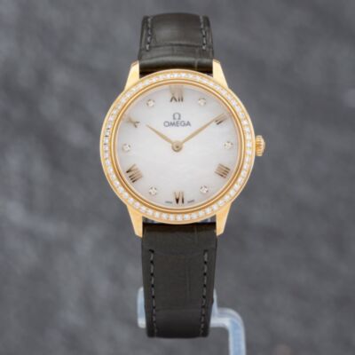 Pre-Owned OMEGA Ladies Prestige 18ct Gold Green Leather Strap Watch 434.58.28.60.55.002