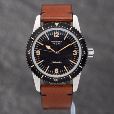 Pre-Owned Longines Mens Skin Diver Brown Leather Strap Watch L2.822.4.56.2