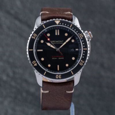 Pre-Owned Bremont Mens Supermarine Black Dial Leather Strap Watch S501/BK/2018