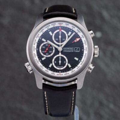 Pre-Owned Bremont Mens Alti-Wt/Bk Black Leather Strap Watch ALTI-WT/BK