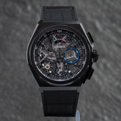 Pre-Owned ZENITH Mens Defy El Primero Skeleton Dial Black Leather Strap Watch 49.9000.9004/78.R582