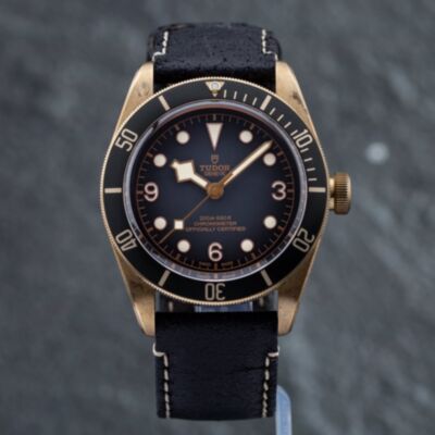 Pre-Owned Tudor Mens Black Bay Grey Dial Black Leather Strap Watch 79250BA