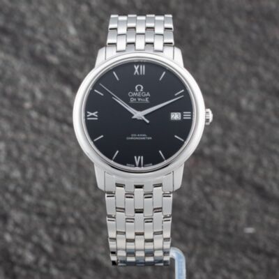 Pre-Owned OMEGA Mens De Ville Black Dial Silver Bracelet Watch 42410372001001