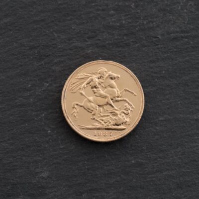 Pre-Owned 22ct Yellow Gold 1887 Queen Victoria Full Sovereign Coin 47021260