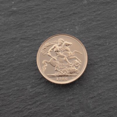 Pre-Owned 22ct Yellow Gold 1986 Queen Elizabeth II Full Sovereign Boxed Coin 47021292