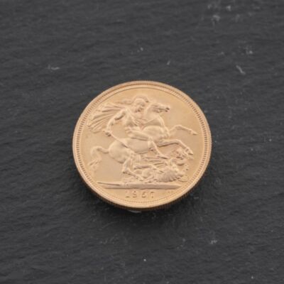 Pre-Owned 22ct Yellow Gold Queen Elizabeth II 1957 Full Sovereign Coin 47021311