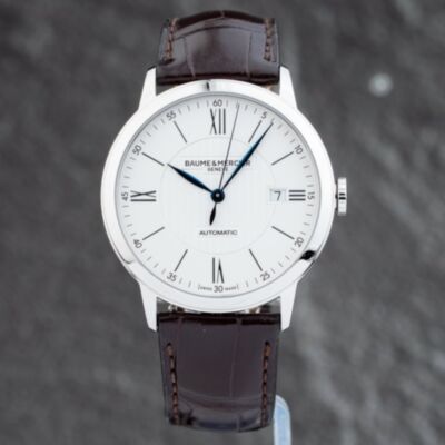 Pre-Owned Baume & Mercier Mens Classima Silver Dial Leather Strap Watch 10214