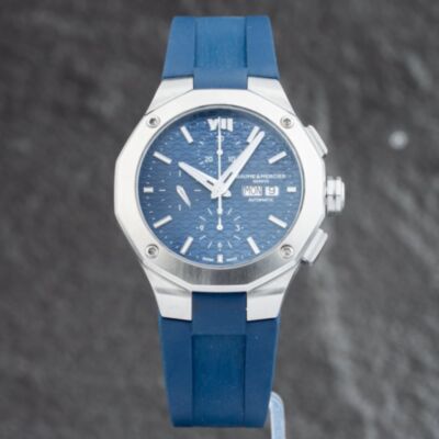 Pre-Owned Baume & Mercier Mens Riviera Blue Dial Rubber Strap Watch 10623