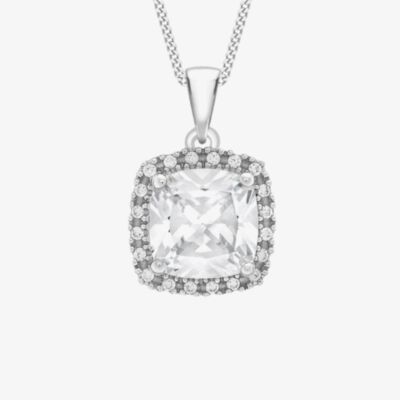 9ct White Gold Cubic Zirconia Cluster Square Pendant 5.63.6894