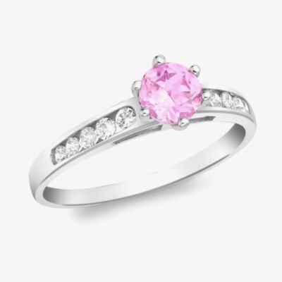 9ct White Gold Pink and White Crystal-Set Solitaire Ring 5.84.7371