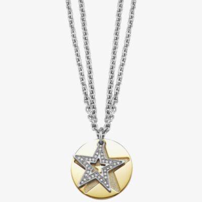 Stainless Steel Gold Plated Cubic Zirconia Star Disc Necklet ESNL11844B800