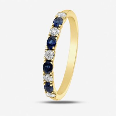 9ct Yellow Gold Sapphire & 0.2ct Diamond Half Eternity Ring 50L76-9