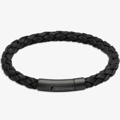 Unique Mens Black Braided Leather Bracelet B493BL/21CM