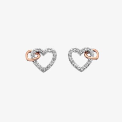 Hot Diamonds Silver & Rose Gold Plated Togetherness Open Heart Earrings DE606