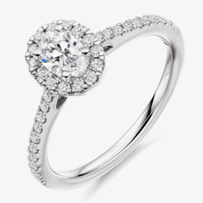 Platinum Diamond-Shoulder Oval-Cut Halo Engagement Ring (L) ENG4013