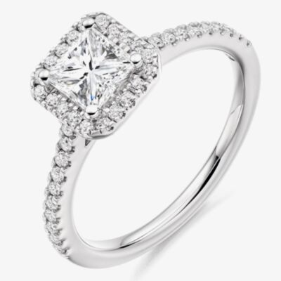 Platinum 0.85ct Princess-Cut Diamond Halo Engagement Ring ENG4038